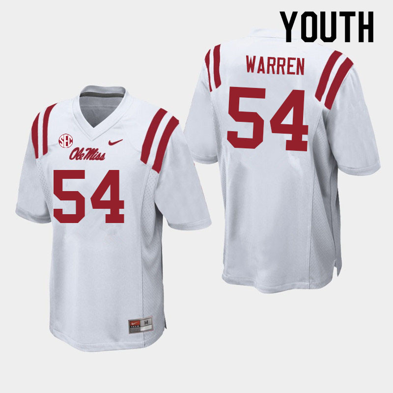 Youth #54 Zaid Warren Ole Miss Rebels College Football Jerseys Sale-White